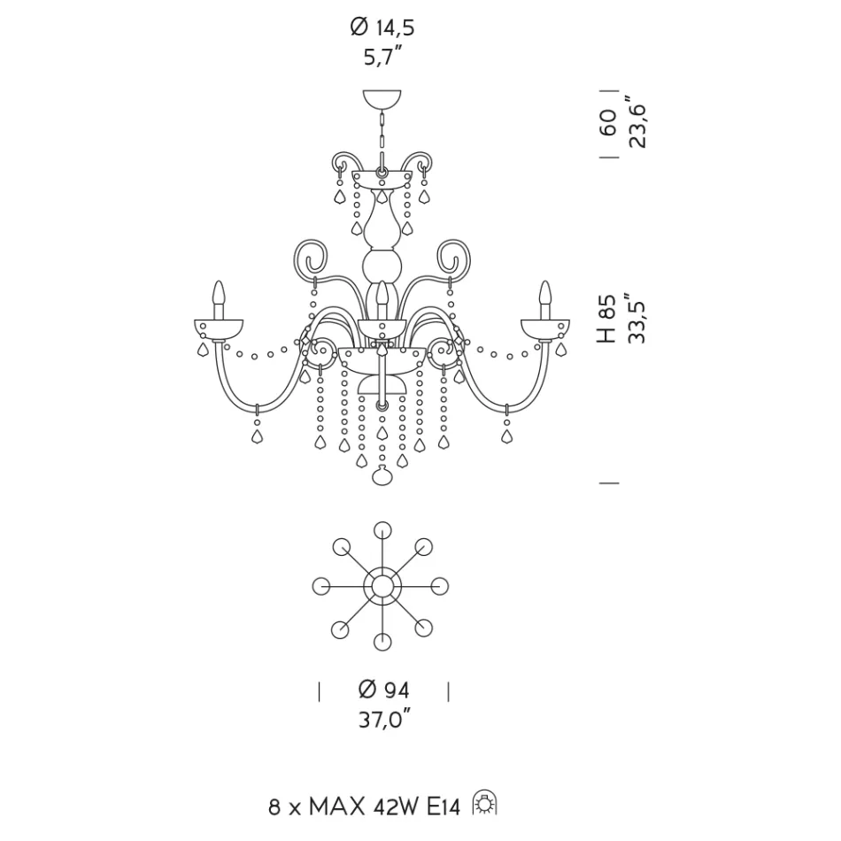 Candelabru cu 8 lumini din sticla venetiana Made in Italy Clasic - Florentin Viadurini