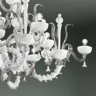 Candelabru cu 27 de lumini în sticlă albă de la Veneția, realizat manual în Italia - Regina Viadurini