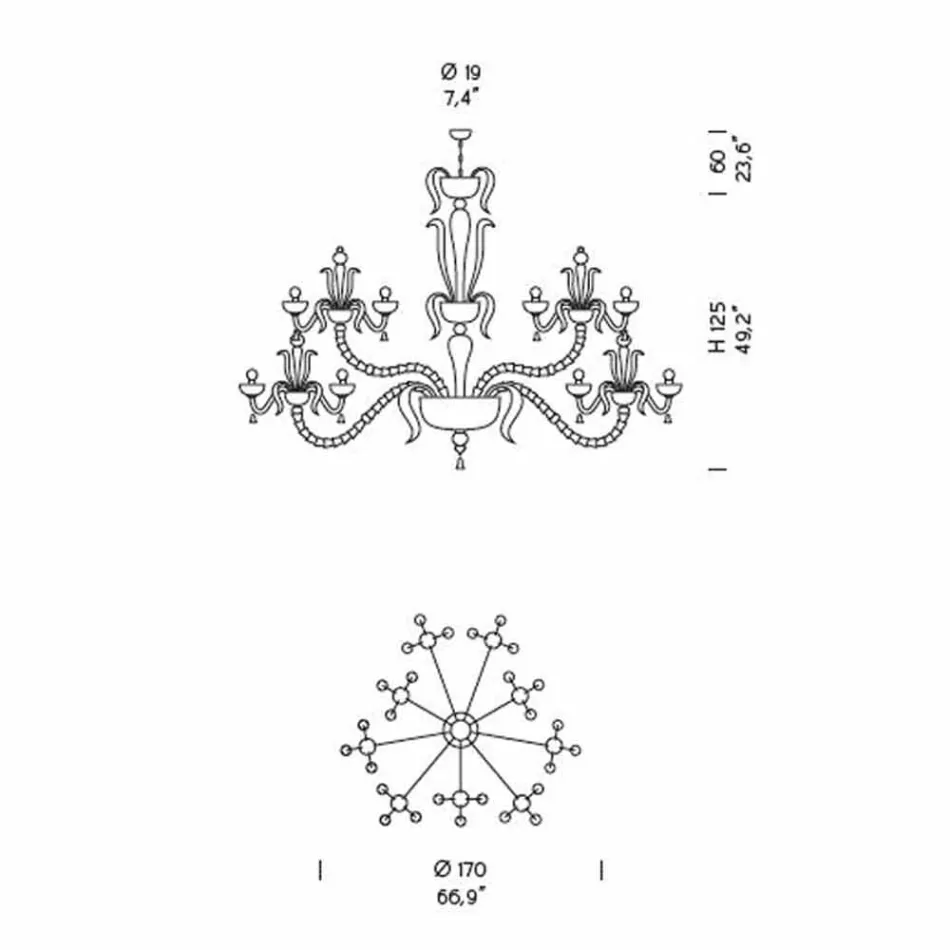 Candelabru cu 27 de lumini în sticlă albă de la Veneția, realizat manual în Italia - Regina Viadurini