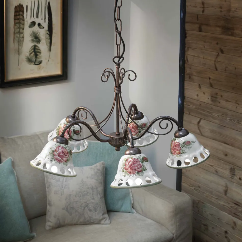 Candelabru din ceramica lucrat manual cu 3 sau 5 lumini cu Passanastri - Napoli Viadurini