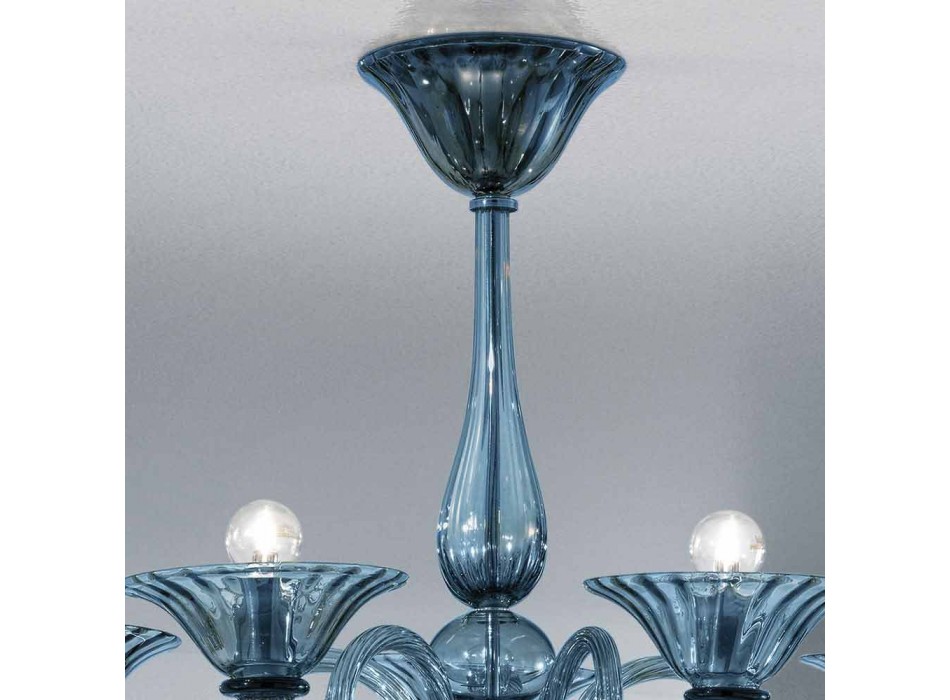 Candelabru din sticlă artizanală cu 5 lumini de la Veneția, fabricat în Italia - Margherita Viadurini