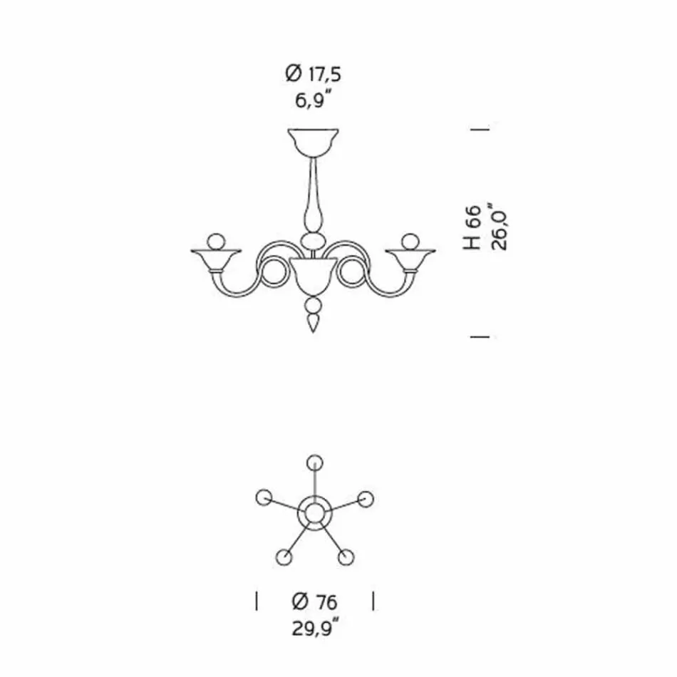 Candelabru din sticlă artizanală cu 5 lumini de la Veneția, fabricat în Italia - Margherita Viadurini