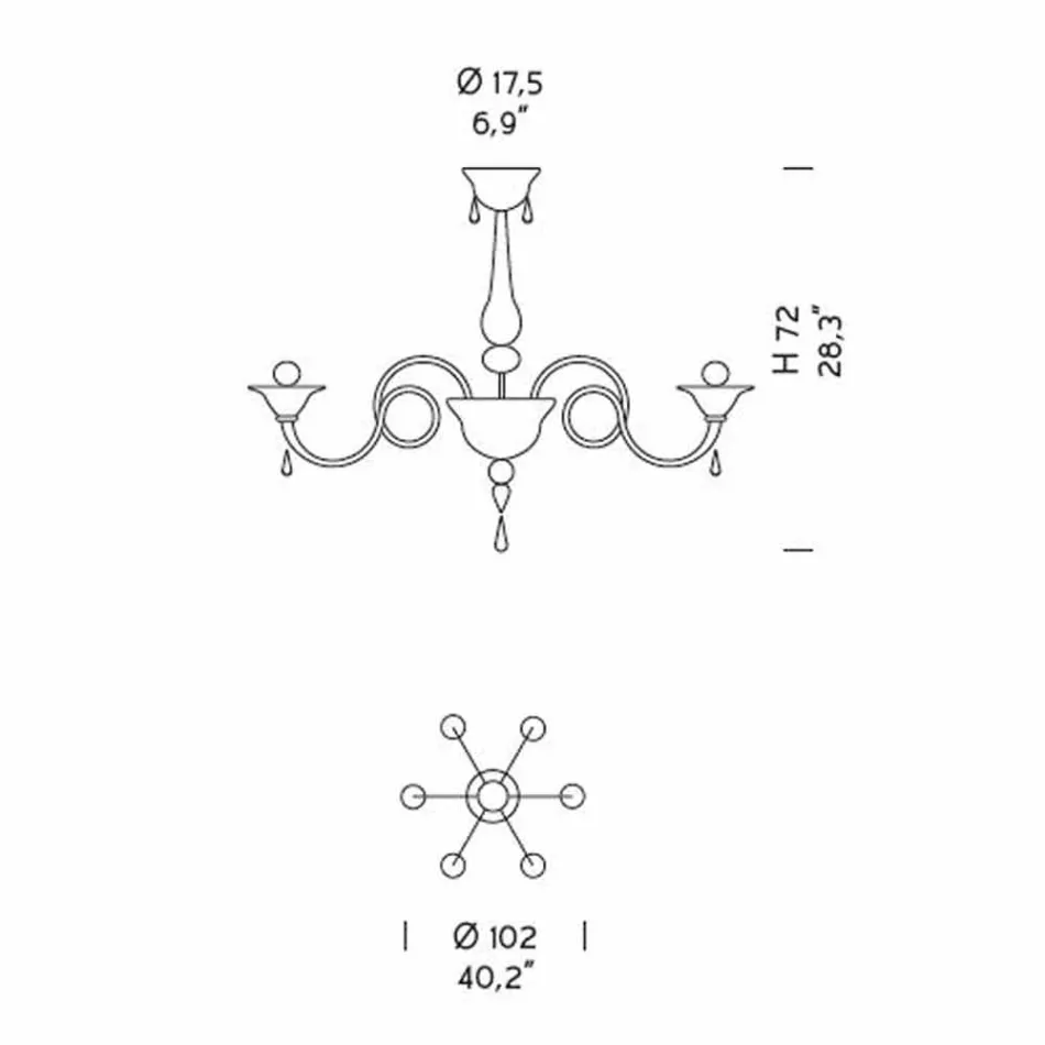 Candelabru din sticlă venețiană cu 6 lumini, fabricat manual în Italia - Margherita Viadurini