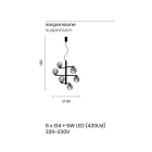 Candelabru cu 6 lumini din metal vopsit cu difuzoare din sticla - Lido Viadurini