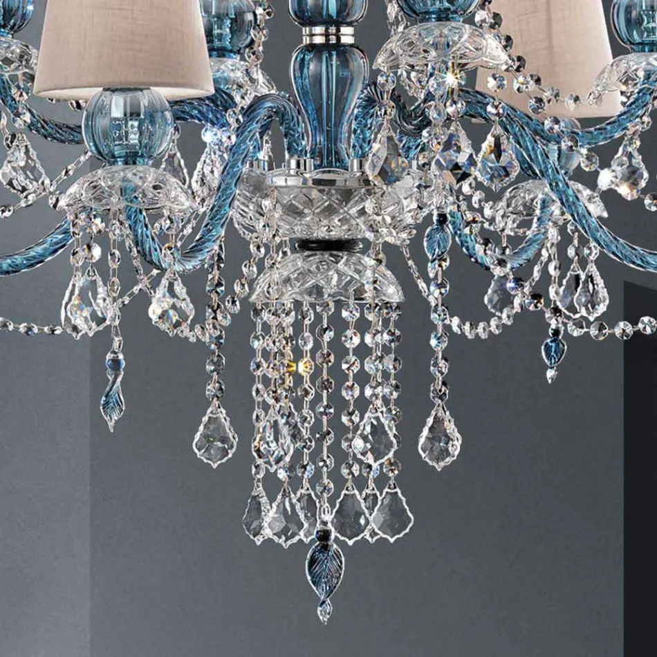 Candelabru cu 8 lumini realizat manual din sticlă venețiană, fabricat în Italia - Milagros Viadurini