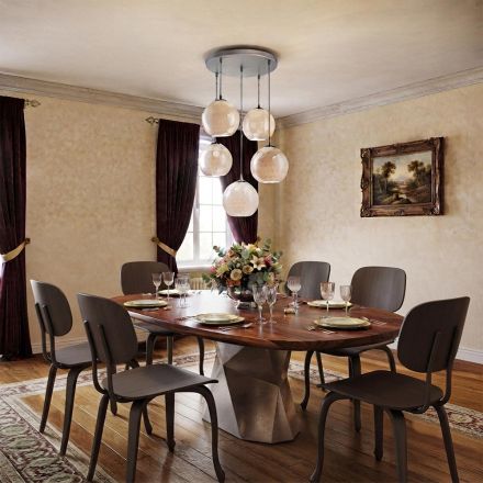 Candelabru venețian cu cinci cupole din sticlă, fabricat în Italia - Lucilla Viadurini