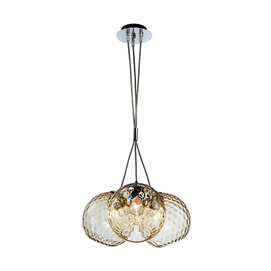 Candelabru venețian cu trei lumini, din sticlă suflată, tip buchet, fabricat în Italia - Lucilla Viadurini