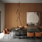 Candelabru cu suspensie cu o singură rozetă din lemn Made in Italy - Orlov Viadurini