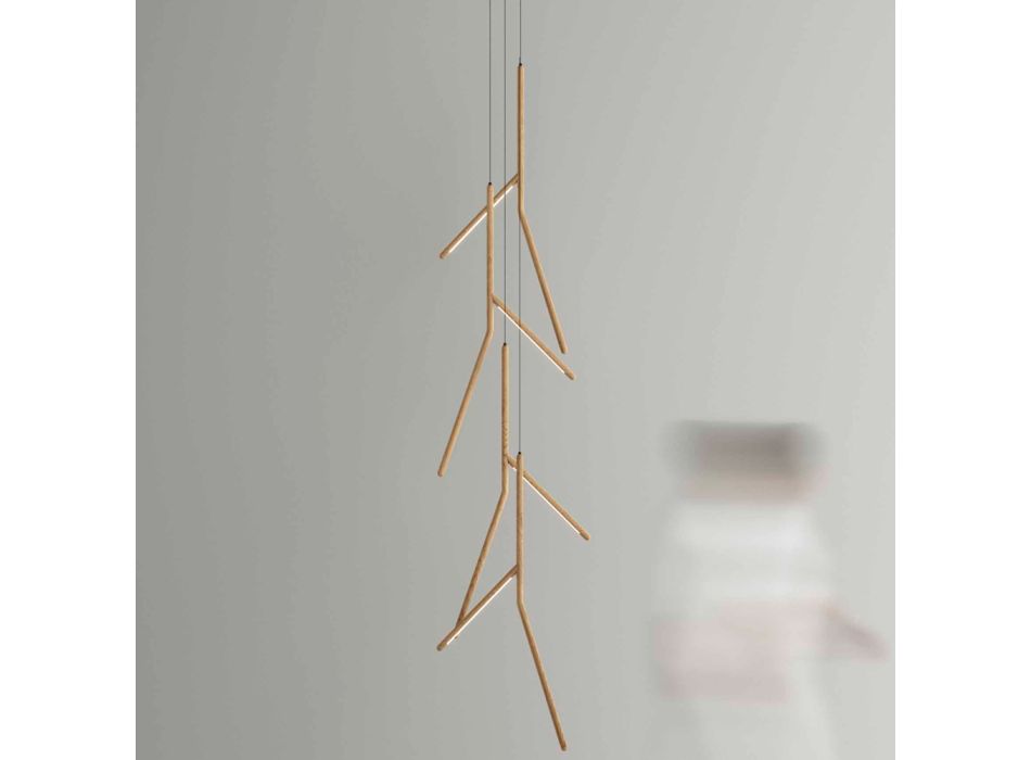 Candelabru cu suspendare cu rozeta unică din lemn, fabricat în Italia - Orlov Viadurini
