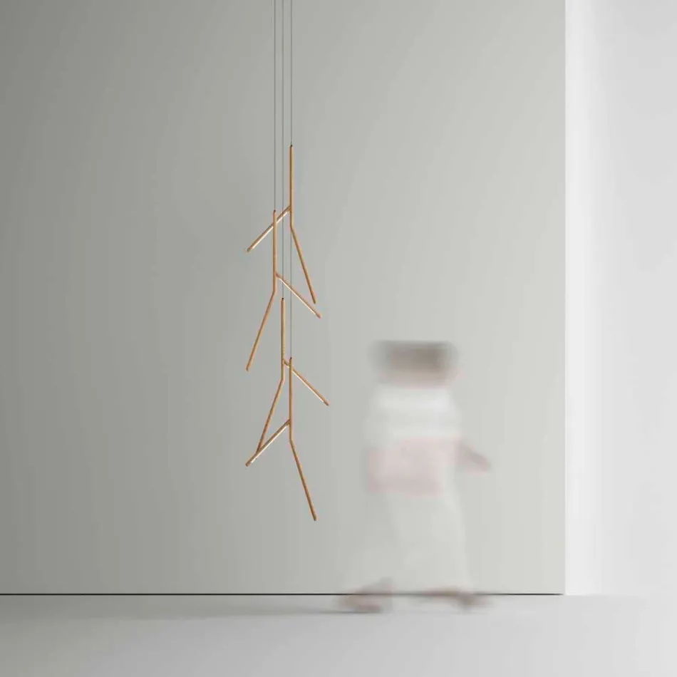 Candelabru cu suspendare cu rozeta unică din lemn, fabricat în Italia - Orlov Viadurini