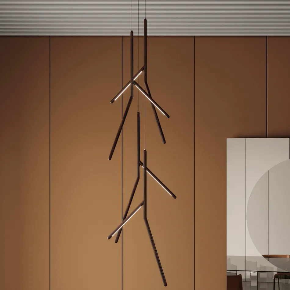 Candelabru cu suspendare cu rozeta unică din lemn, fabricat în Italia - Orlov Viadurini