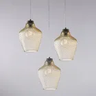 Lampă suspendată Alnitak cu 3 becuri, sticlă neagră și metal Viadurini