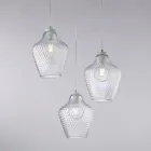 Lampă suspendată Alnitak cu 3 becuri, sticlă neagră și metal Viadurini