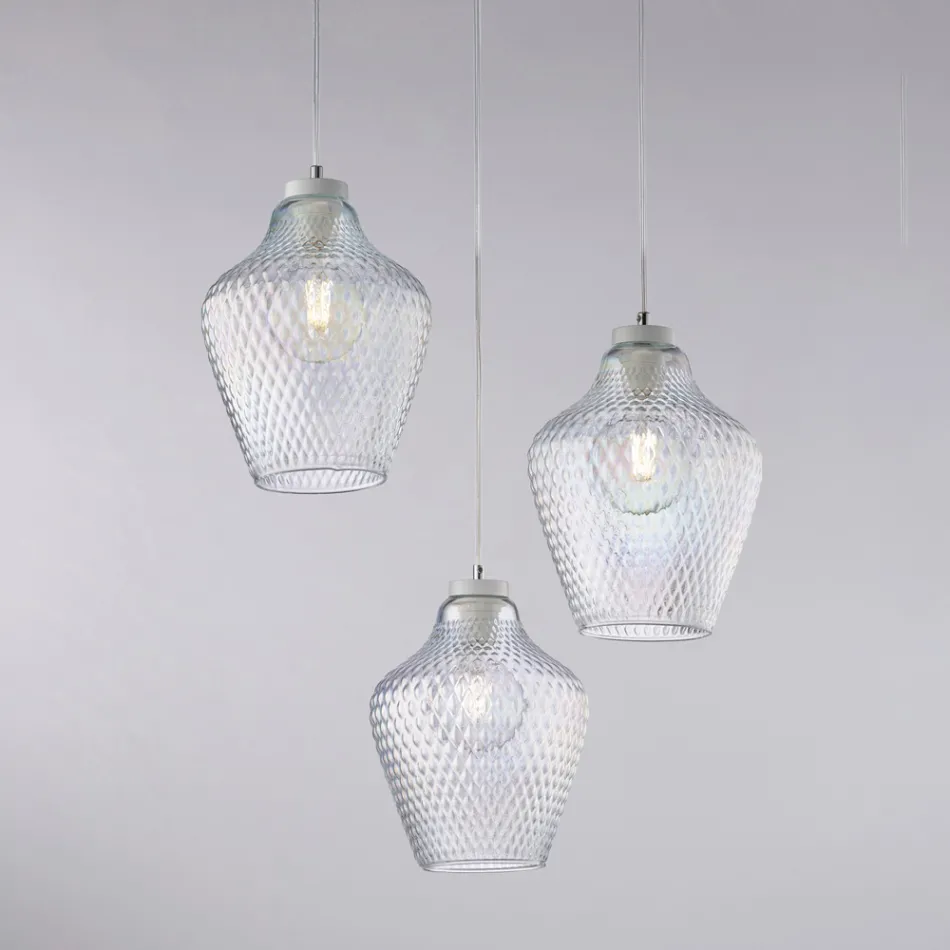 Lampă suspendată Alnitak cu 3 becuri, sticlă neagră și metal Viadurini