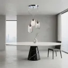 Candelabru cu trei lumini și bară circulară din sticlă suflată, fabricat în Italia - Soffio Viadurini