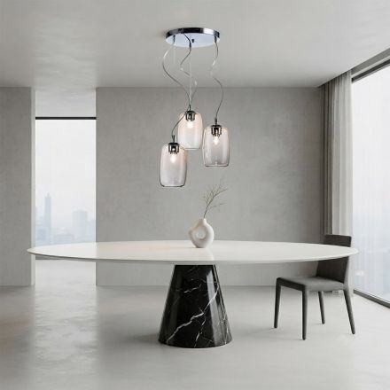 Candelabru cu trei lumini și bară circulară din sticlă suflată, fabricat în Italia - Soffio Viadurini