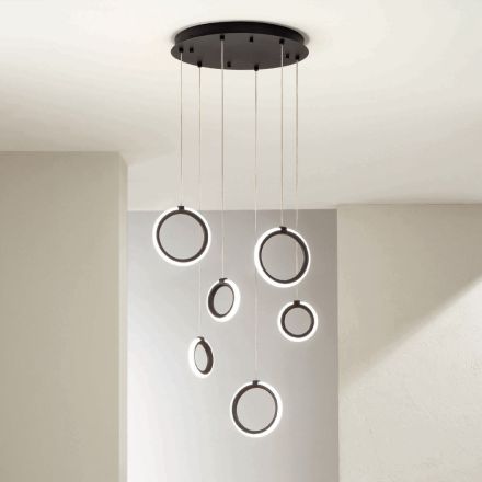 Candelabru suspendat din metal vopsit negru cu 6 lumini LED - cedru Viadurini
