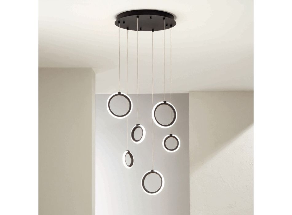 Candelabru suspendat din metal vopsit negru cu 6 lumini LED - cedru Viadurini