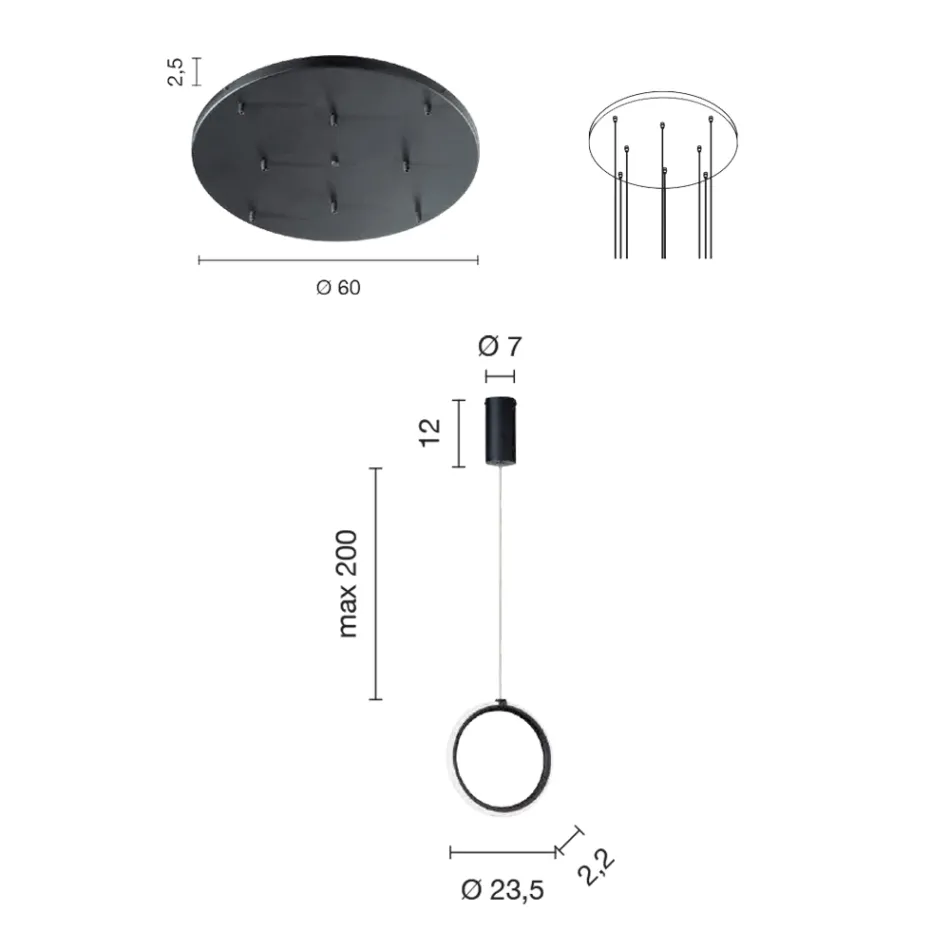 Candelabru suspendat din metal vopsit auriu cu 8 lumini LED - Cedru Viadurini