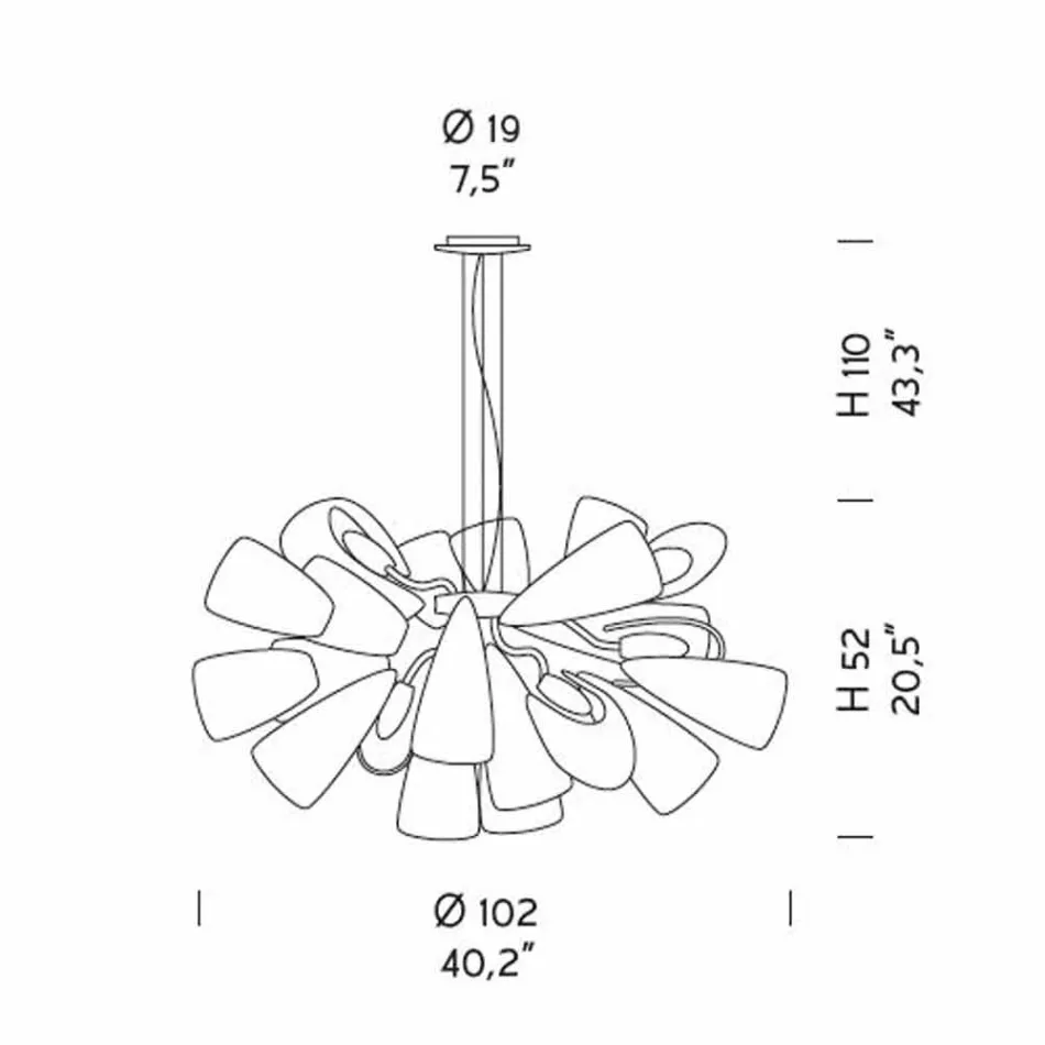 Candelabru artizanal cu 21 de lumini în sticlă venețiană, fabricat în Italia - Diamonique Viadurini