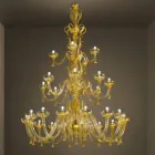 Candelabru manual cu 28 de lumini în sticlă venețiană și aur fabricat în Italia - Regina Viadurini