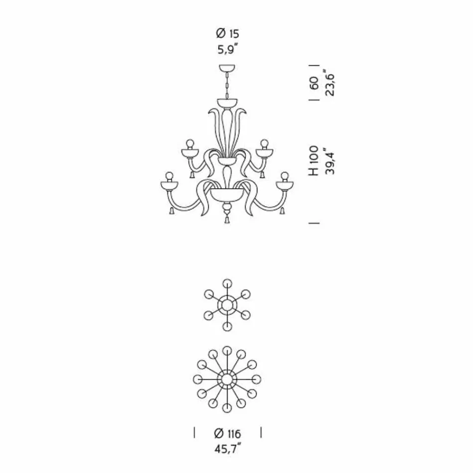 Lustra fabricată manual cu 18 lumini în sticlă de la Veneția, fabricată în Italia - Regina Viadurini