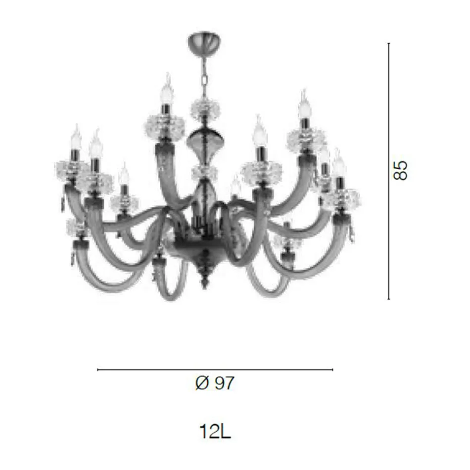 Candelabru clasic 12 lumini din sticlă italiană de lux lucrată manual - Salin Viadurini
