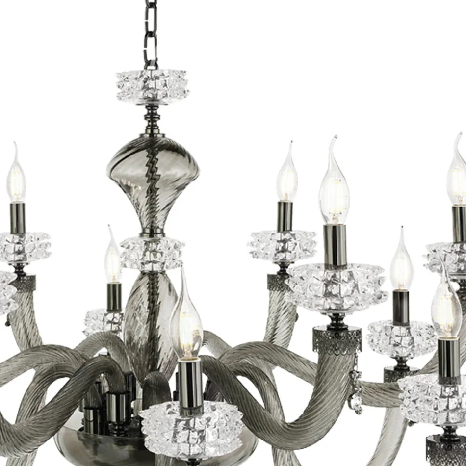 Candelabru clasic 12 lumini din sticlă italiană de lux lucrată manual - Salin Viadurini