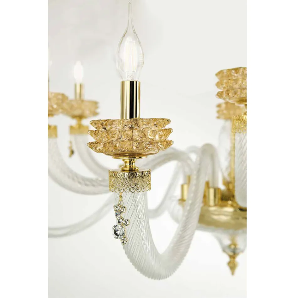 Candelabru clasic 12 lumini din sticlă italiană de lux lucrată manual - Salin Viadurini