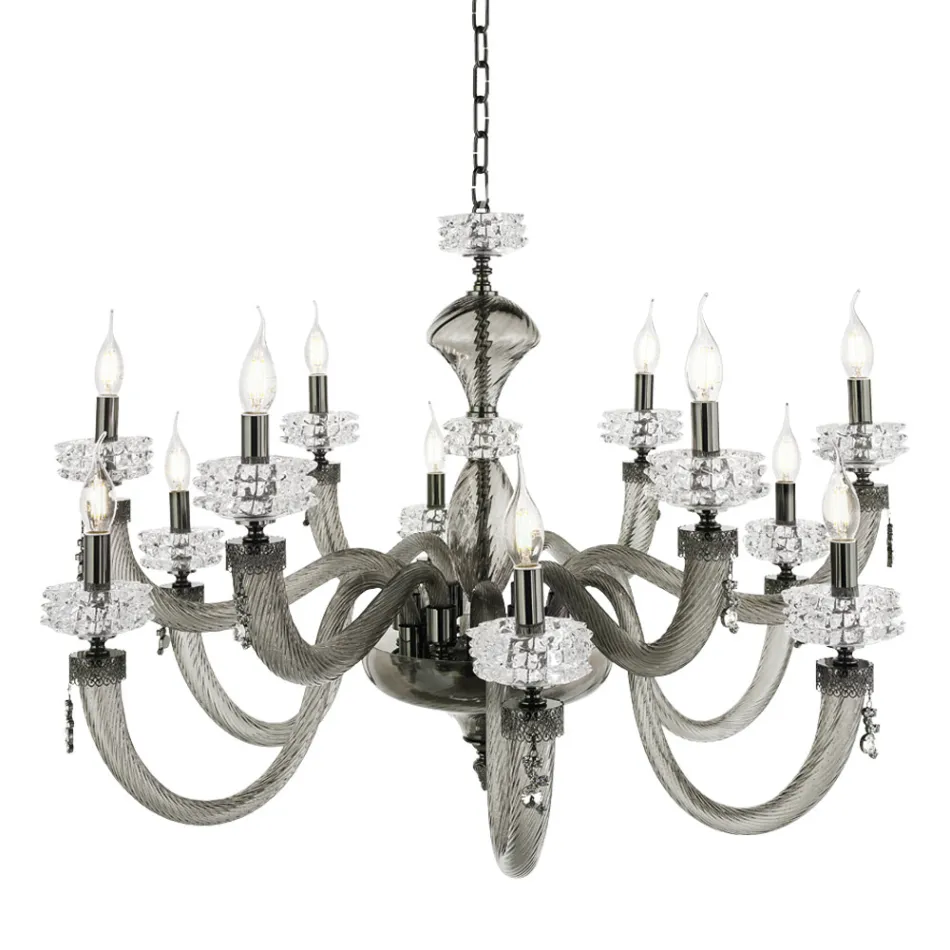 Candelabru clasic 12 lumini din sticlă italiană de lux lucrată manual - Salin Viadurini