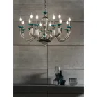 Candelabru clasic 12 lumini din sticla si cristale lucrate manual - Magrena Viadurini