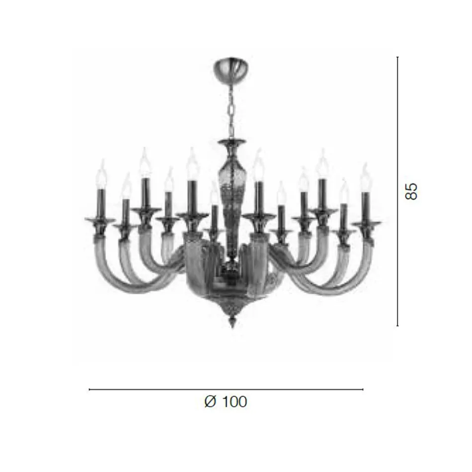 Candelabru clasic 12 lumini din sticla si cristale lucrate manual - Magrena Viadurini