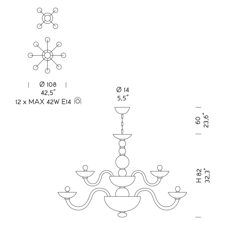Candelabru clasic 12 lumini din sticla venetiana Made in Italy - Foscarino Viadurini