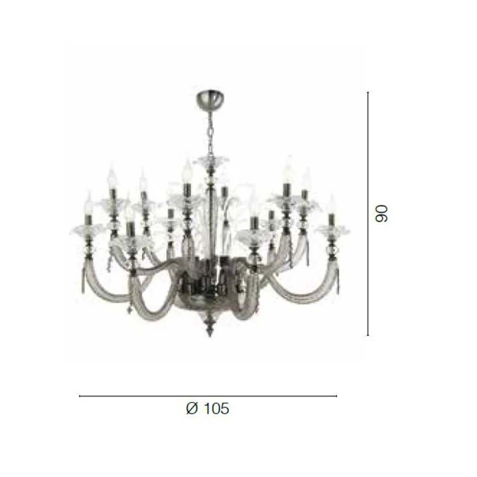 Candelabru Clasic 12 Lumini Sticla Suflata Detalii Florale - Bluminda Viadurini