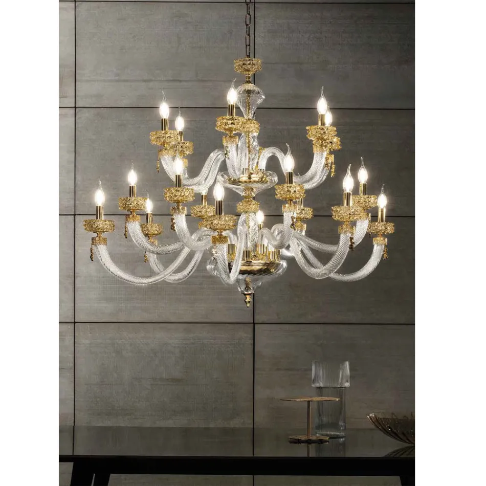Candelabru clasic 18 lumini din sticlă italiană de lux lucrată manual - Salin Viadurini