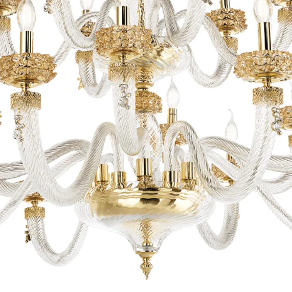 Candelabru clasic 18 lumini din sticlă italiană de lux lucrată manual - Salin Viadurini