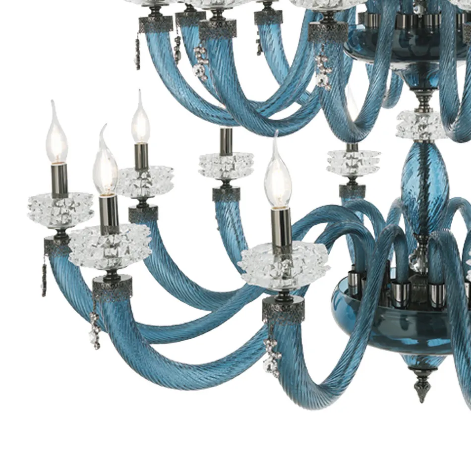 Candelabru clasic 18 lumini din sticlă italiană de lux lucrată manual - Salin Viadurini