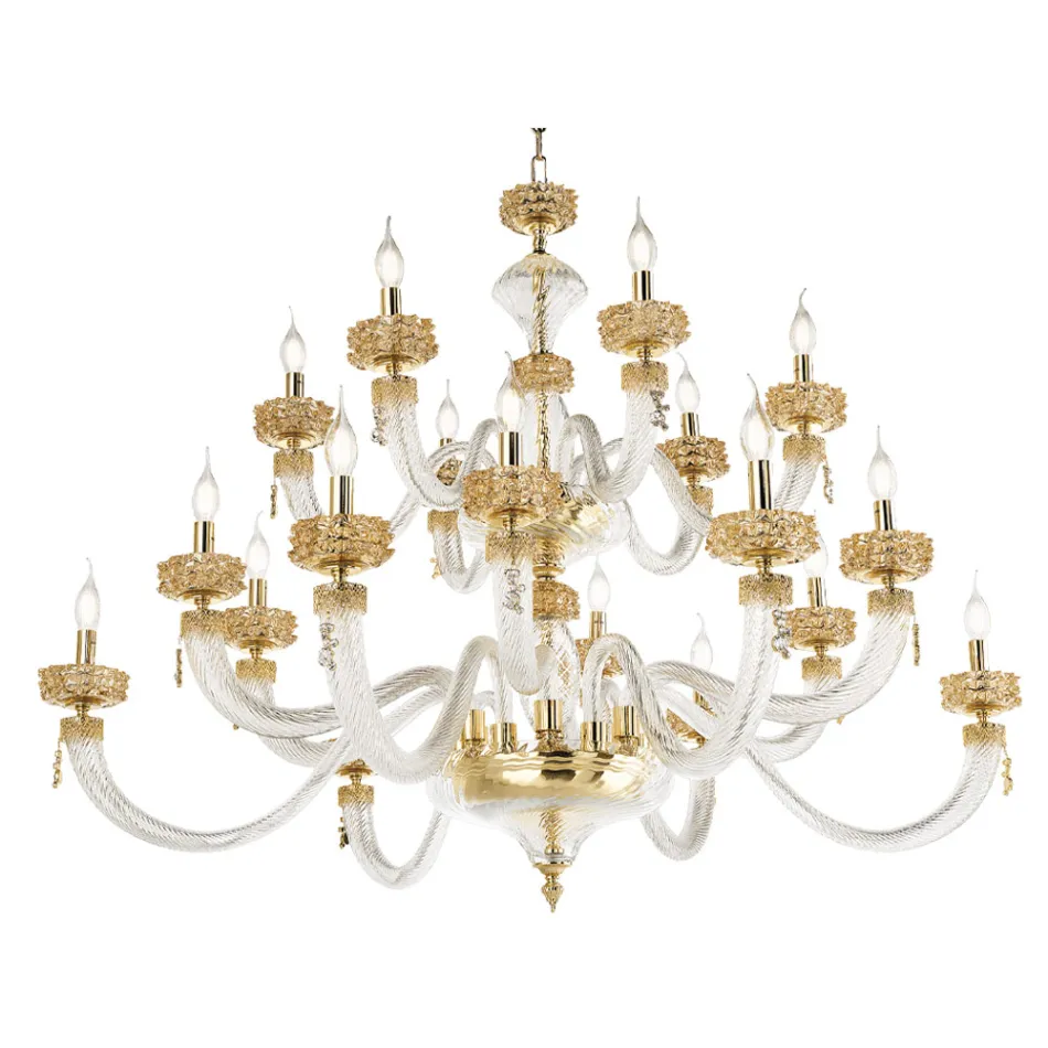 Candelabru clasic 18 lumini din sticlă italiană de lux lucrată manual - Salin Viadurini
