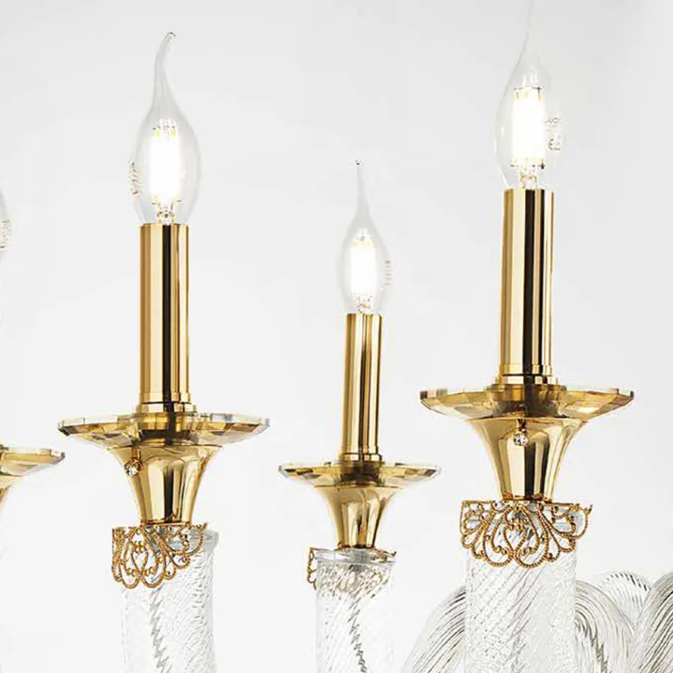 Candelabru clasic 18 lumini din sticla si cristale lucrate manual - Magrena Viadurini