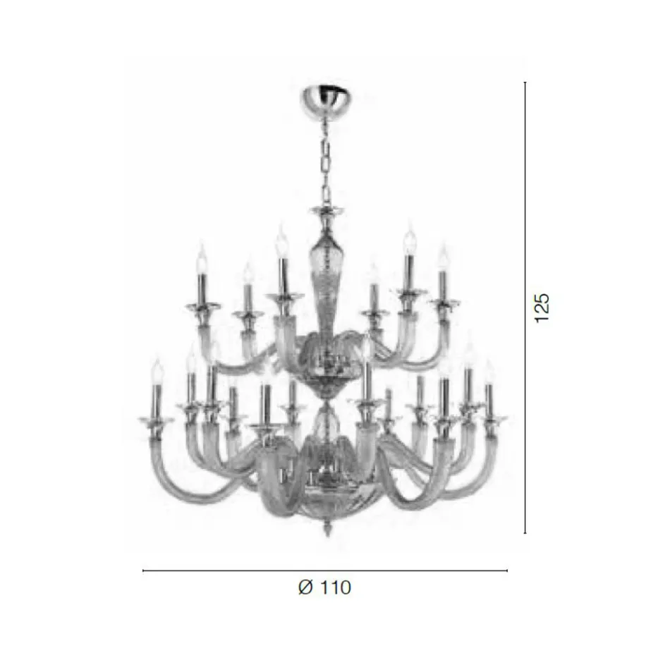 Candelabru clasic 18 lumini din sticla si cristale lucrate manual - Magrena Viadurini