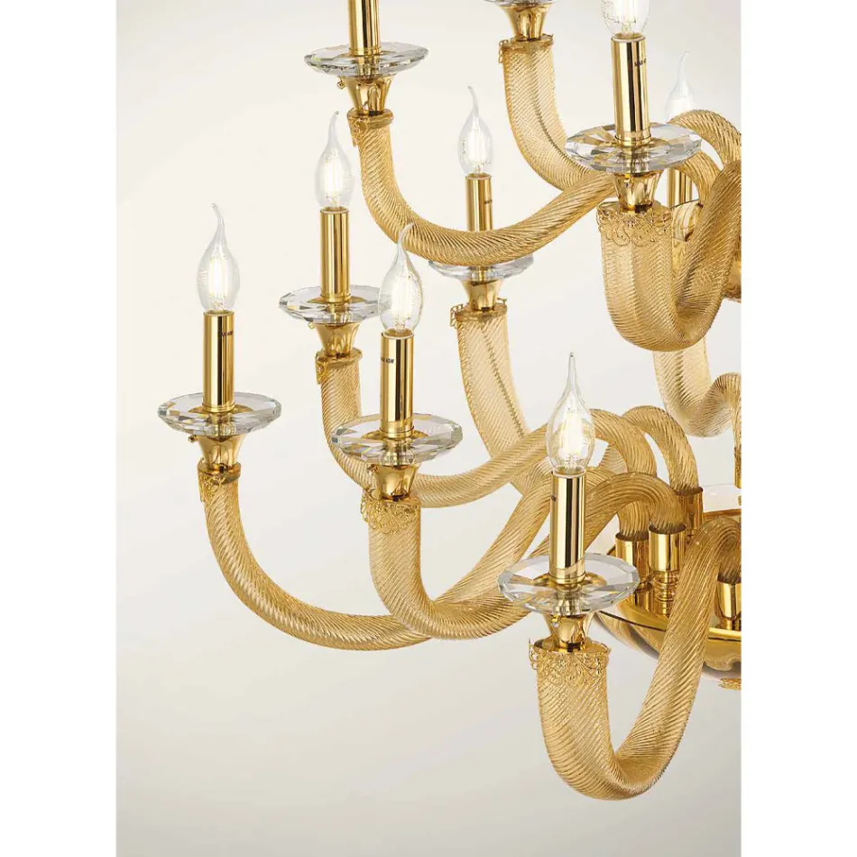 Candelabru clasic 18 lumini din sticla si cristale lucrate manual - Magrena Viadurini