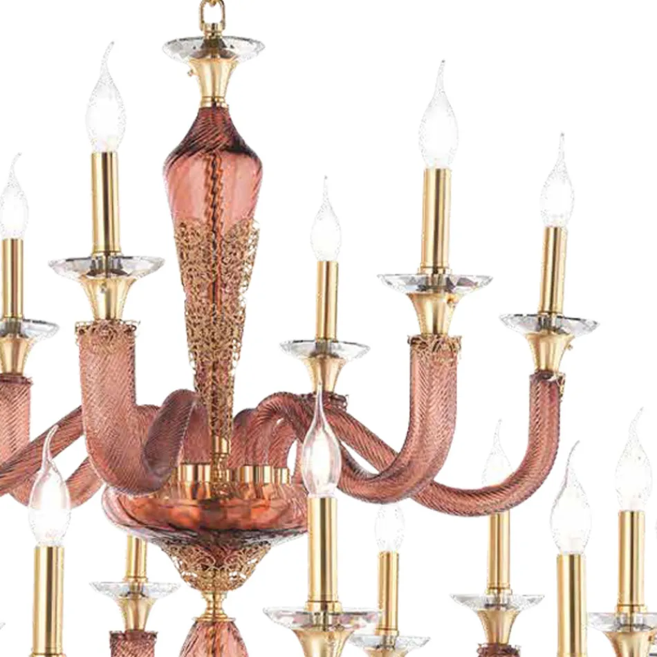 Candelabru clasic 18 lumini din sticla si cristale lucrate manual - Magrena Viadurini