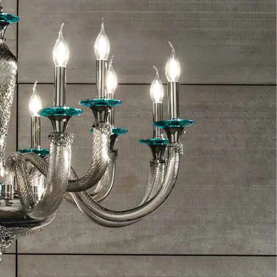 Candelabru clasic 18 lumini din sticla si cristale lucrate manual - Magrena Viadurini