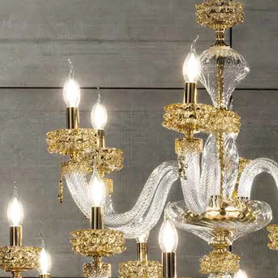 Candelabru clasic 30 de lumini din sticlă italiană de lux lucrată manual - salin Viadurini