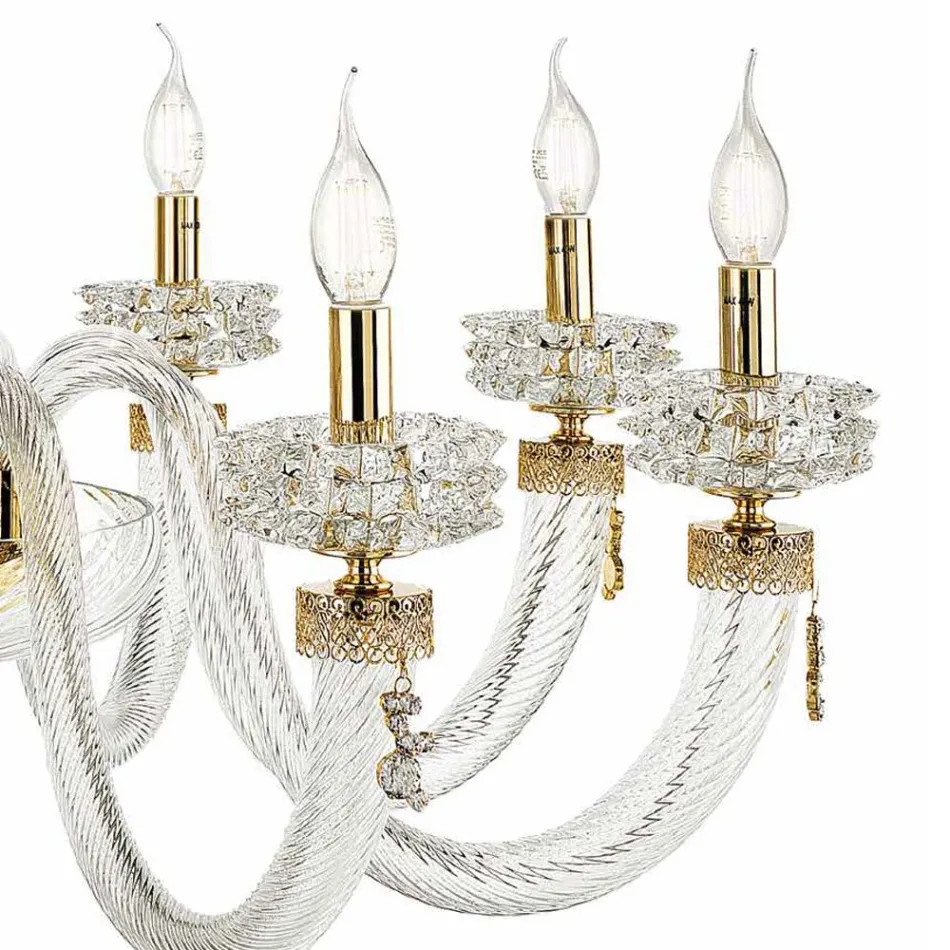 Candelabru clasic cu 6 lumini din sticla italiana de lux lucrata manual - Salin Viadurini