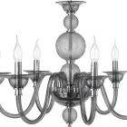 Candelabru Clasic 6 Lumini Sticla Afumata Realizat Manual Italian si Metal - Memore Viadurini