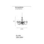 Candelabru Clasic 6 Lumini Sticla Afumata Realizat Manual Italian si Metal - Memore Viadurini