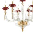 Candelabru clasic din sticlă suflată cu 6 lumini Detalii florale - Bluminda Viadurini