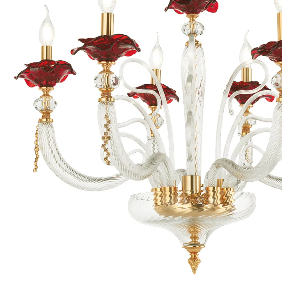 Candelabru clasic din sticlă suflată cu 6 lumini Detalii florale - Bluminda Viadurini