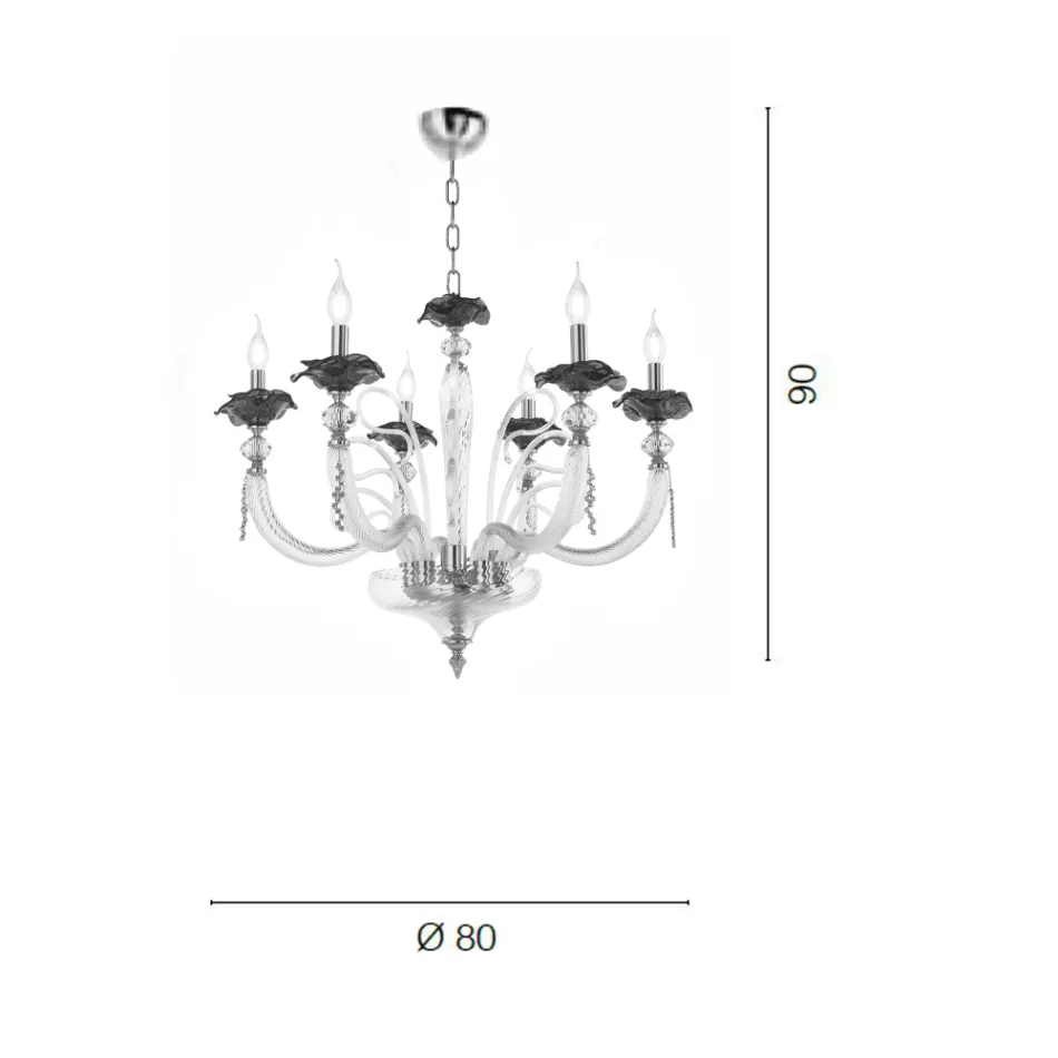 Candelabru clasic din sticlă suflată cu 6 lumini Detalii florale - Bluminda Viadurini